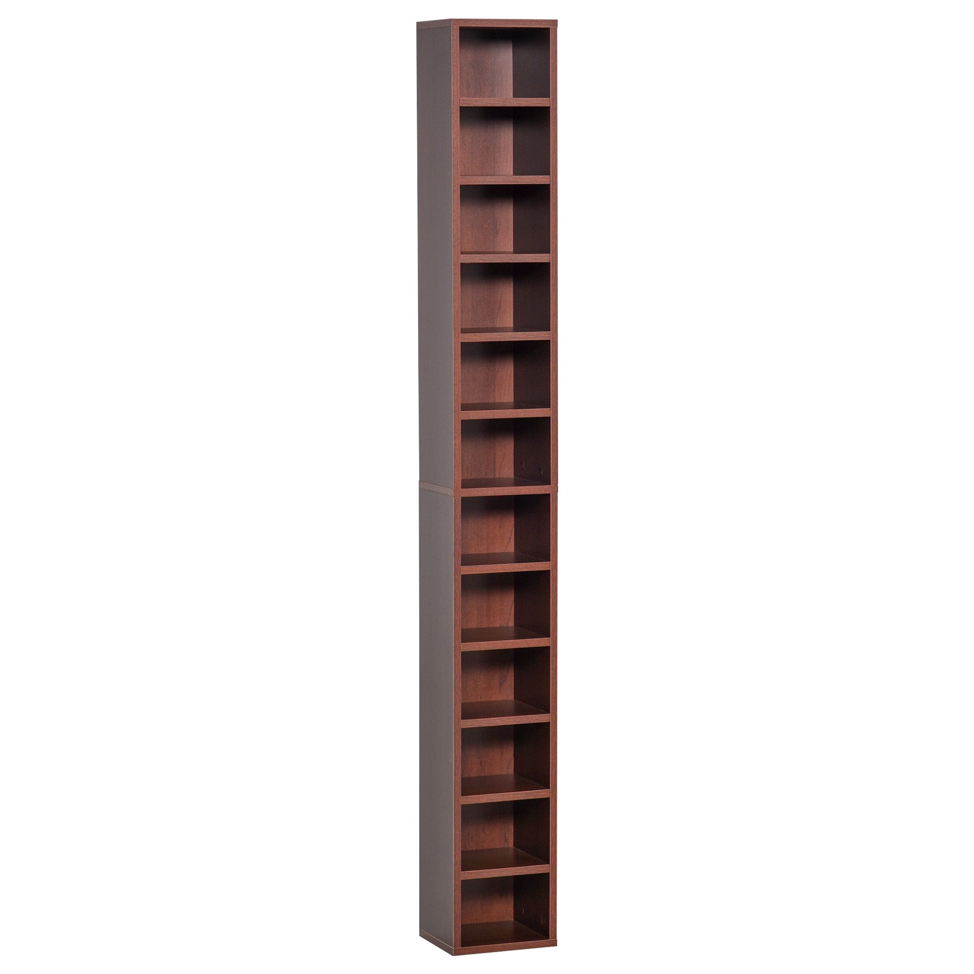 12-Tier CD Rack for 204 CDs, Bookcase for CDs, Video Games, Blu-ray Discs in MDF and Chipboard, 21x20x175 cm, Brown