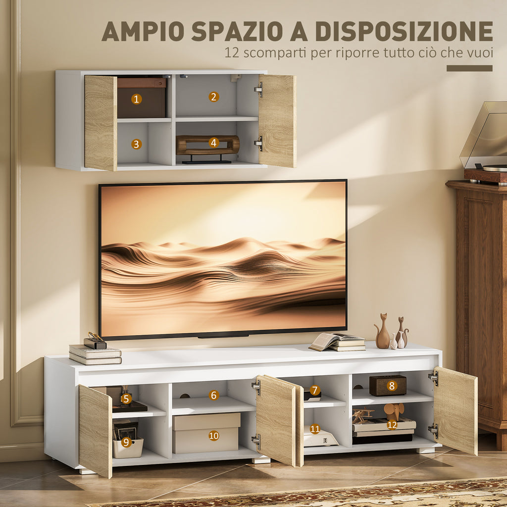 2-Piece Chipboard TV Stand, Max 70" 160x39x43 cm and Multipurpose Wall Unit 80x35x40 cm