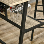 Industrial Bar Table for 10 Bottles in Chipboard and Steel, 120x60x91 cm, Black and Wood Color