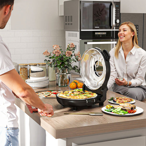 1200W Electric Pizza Oven with Transparent Window, Timer and Temperature Control, Black