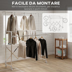Folding Clothes Airer with 3 Adjustable Bars, Swivel Wheels and Stainless Steel Frame, Silver