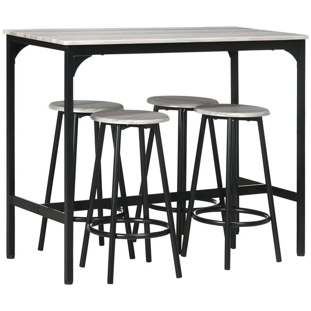 5 Piece Dining Set with Bar Counter 110x50x89.5 cm and Stools Ø30x60.5 cm in Wood and Metal Grey and Black