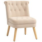 Velvet Lounge Chair with Padded and Quilted Seat with Buttons, 60x66x79 cm, Beige