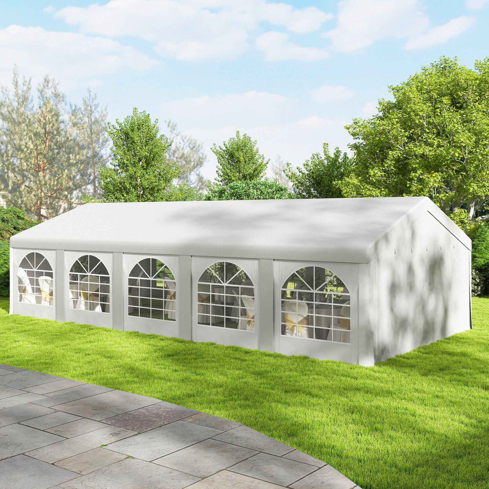 Outsunny 10x5 m Garden Tent with 10 Removable Side Walls, in PE and Galvanized Metal, White