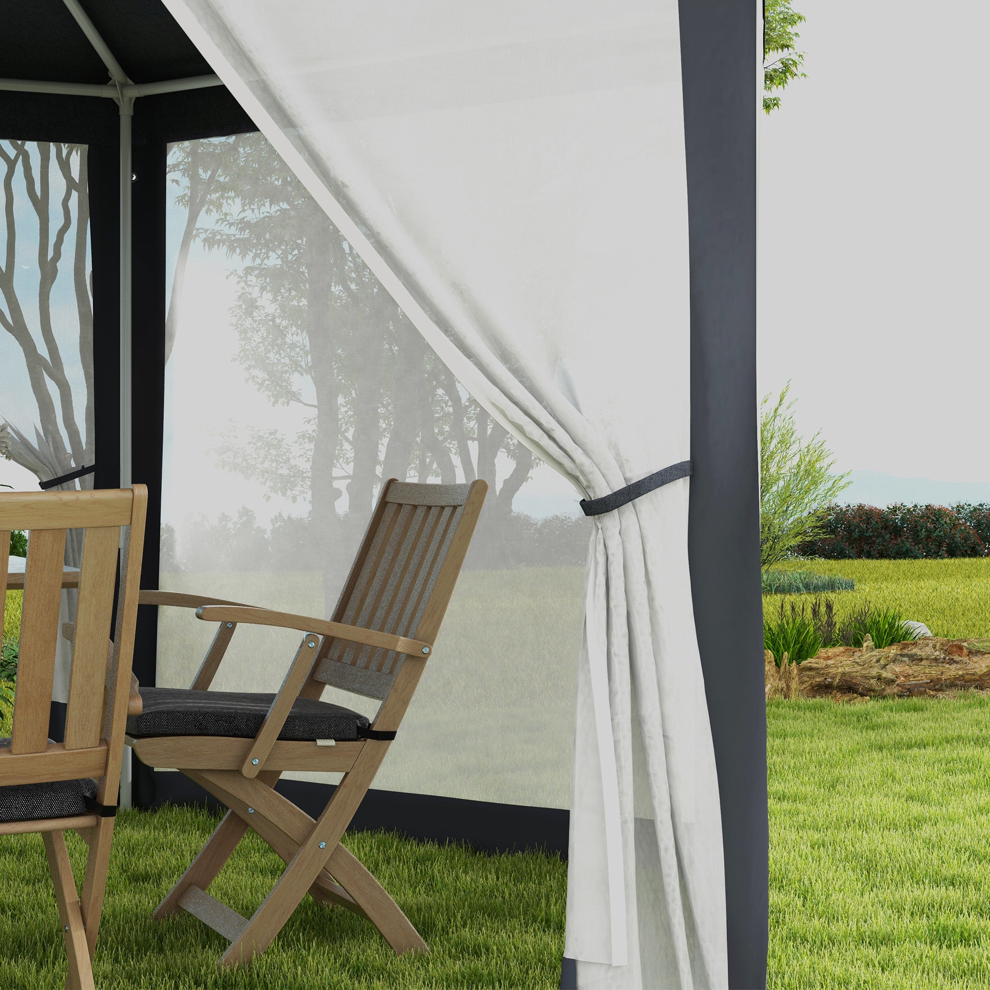Outsunny hexagonal garden gazebo with double entrance, in metal and polyester, 3.94x3.94x2.5 m, gray - Borgè