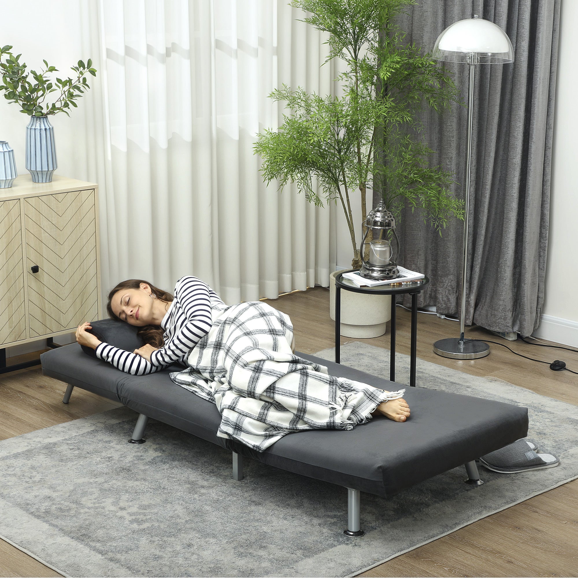 3-in-1 Sofa Bed with Adjustable Backrest and Linen-Effect Fabric Cushion, Dark Grey