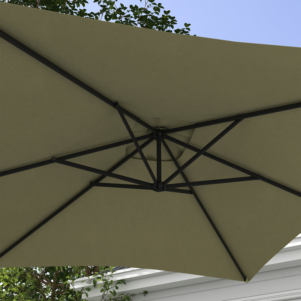 Decentralized Garden Umbrella with Cross Base and Crank Opening, 294x193cm, Beige
