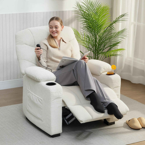 HOMCOM 150° Electric Reclining Relax Chair with Footrest, Memory Function, Remote Control, Velvet, Cream