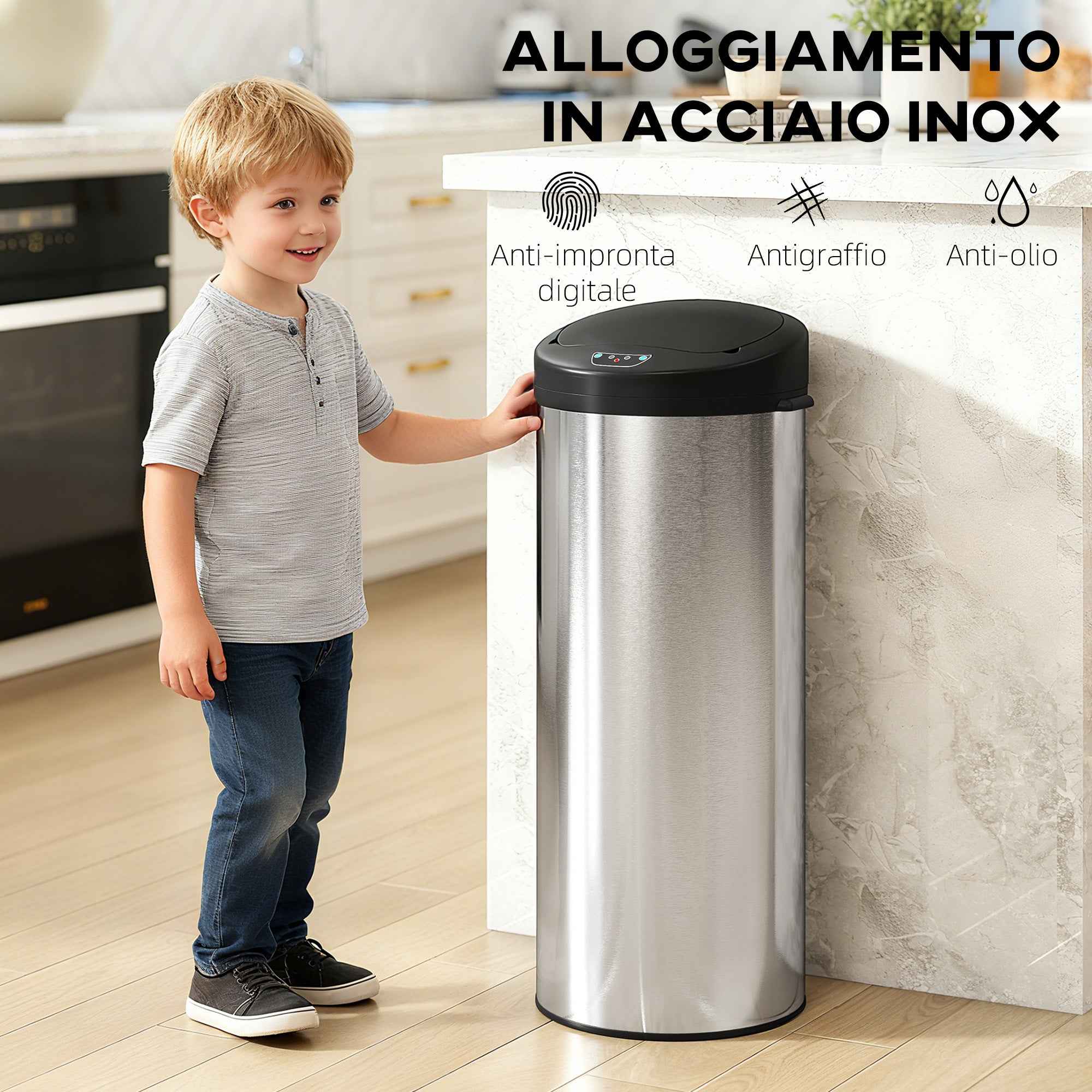 HOMCOM 55L Waste Bin with Sensor for Automatic Opening and Soft Closing, 32x30x72.5 cm, Silver