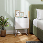 Modern 2-Drawer Bedside Table with Push-Opening, MDF and Steel, 40x30x50 cm, White