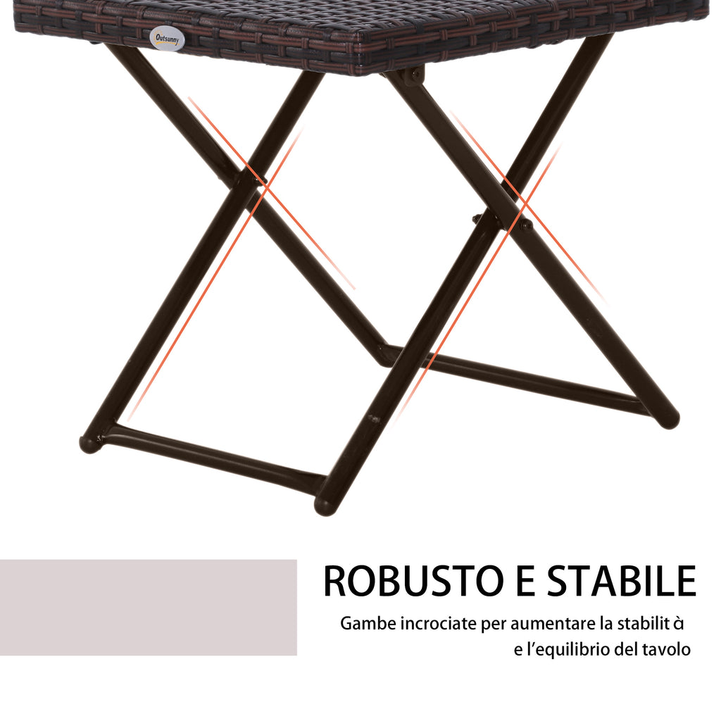 Folding Garden Table in Synthetic Rattan and Steel, Space-Saving Balcony Table, 40x40x40cm, Brown