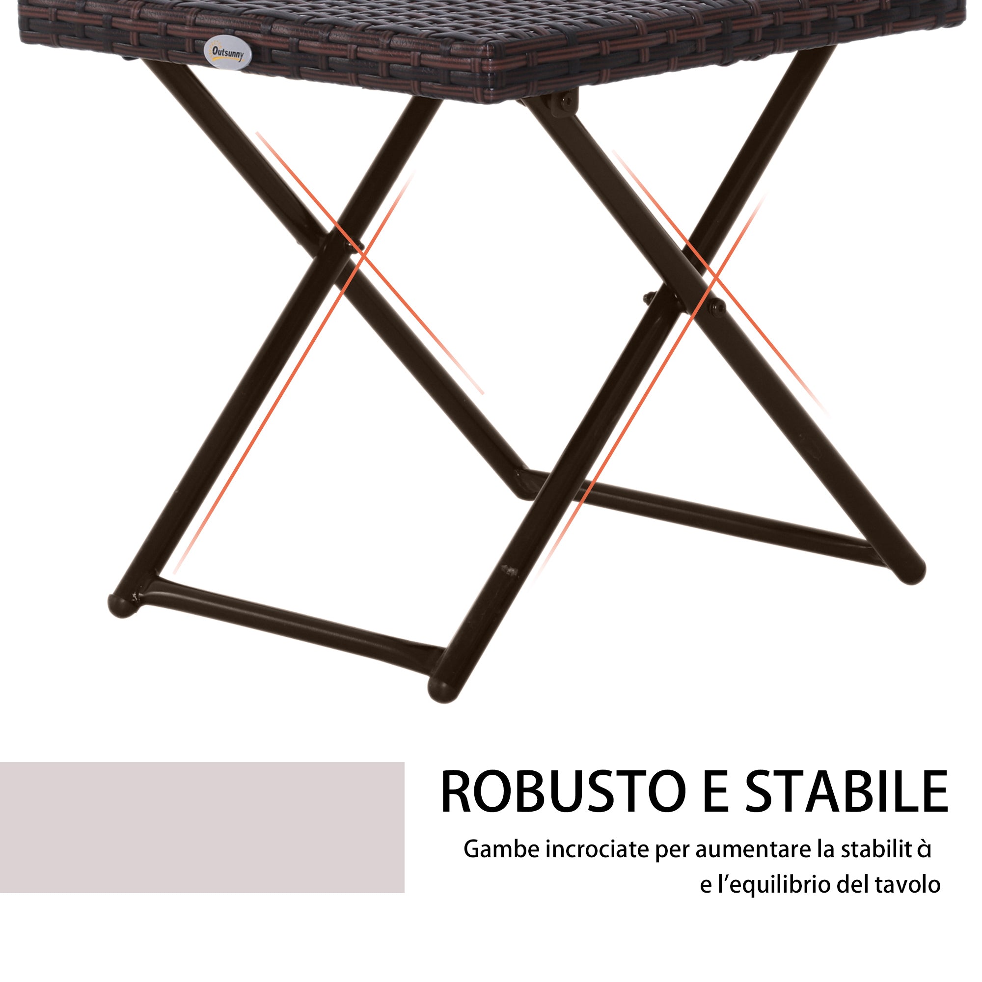 Folding Garden Table in Synthetic Rattan and Steel, Space-Saving Balcony Table, 40x40x40cm, Brown