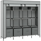 Fabric and Steel Wardrobe with 10 Shelves, 4 Drawers and Hinged Doors, Grey