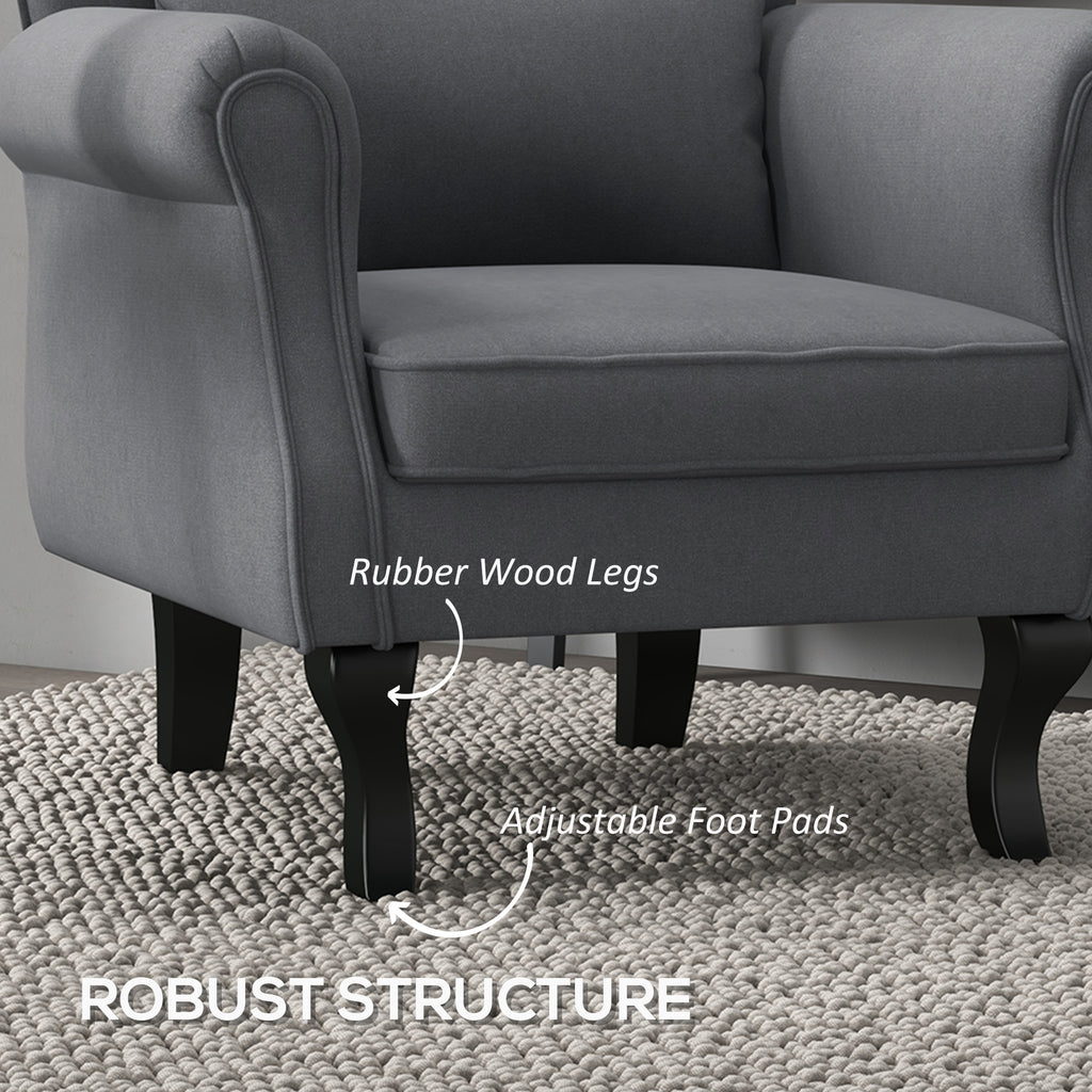 Homcom Vintage Living Room Armchair In Fabric With Lumbar Cushion and Padding, Dark Gray - Borgè