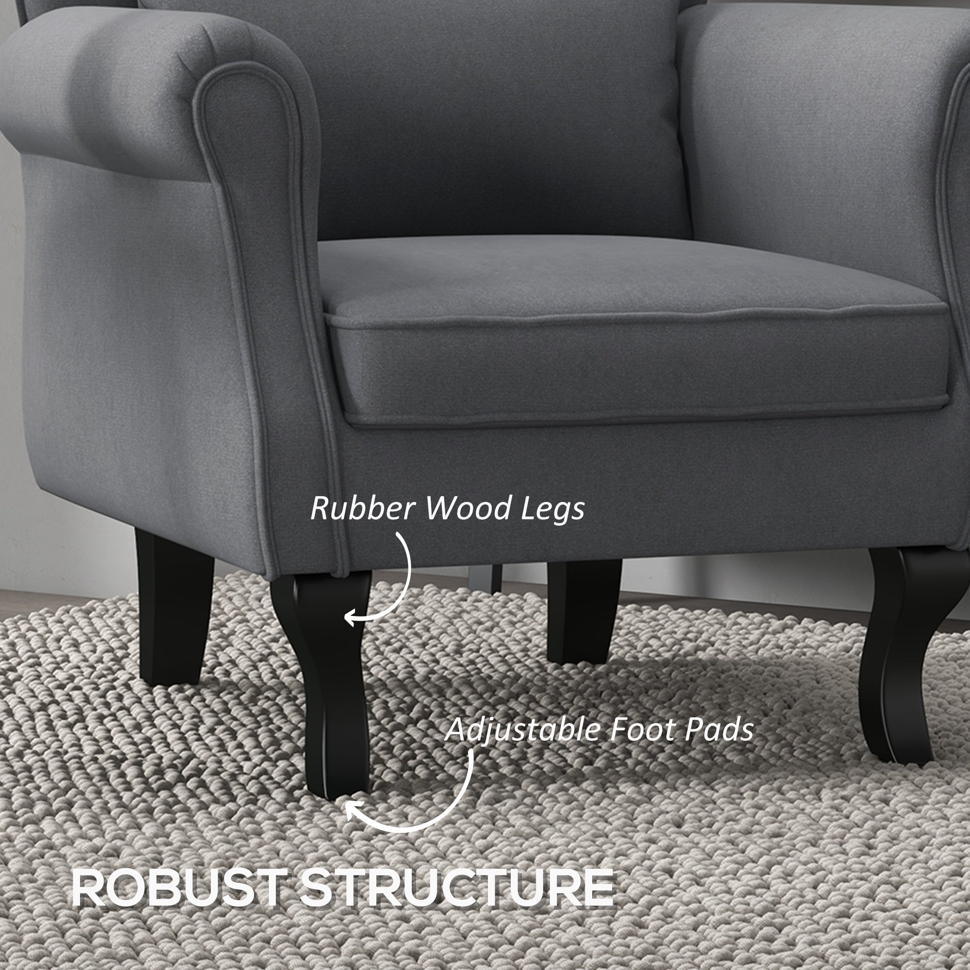 Homcom Vintage Living Room Armchair In Fabric With Lumbar Cushion and Padding, Dark Gray - Borgè