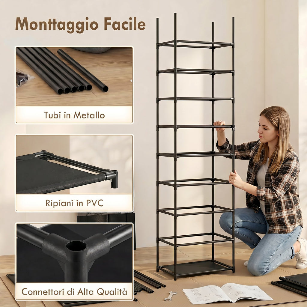 HOMCOM 10-Tier Shoe Rack, Dust Cover, 20 Pairs, 45x30x175 cm, Black