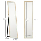 Modern Full-Length Wall Mirror Freestanding Mirror, 37x157 cm, White and Wood