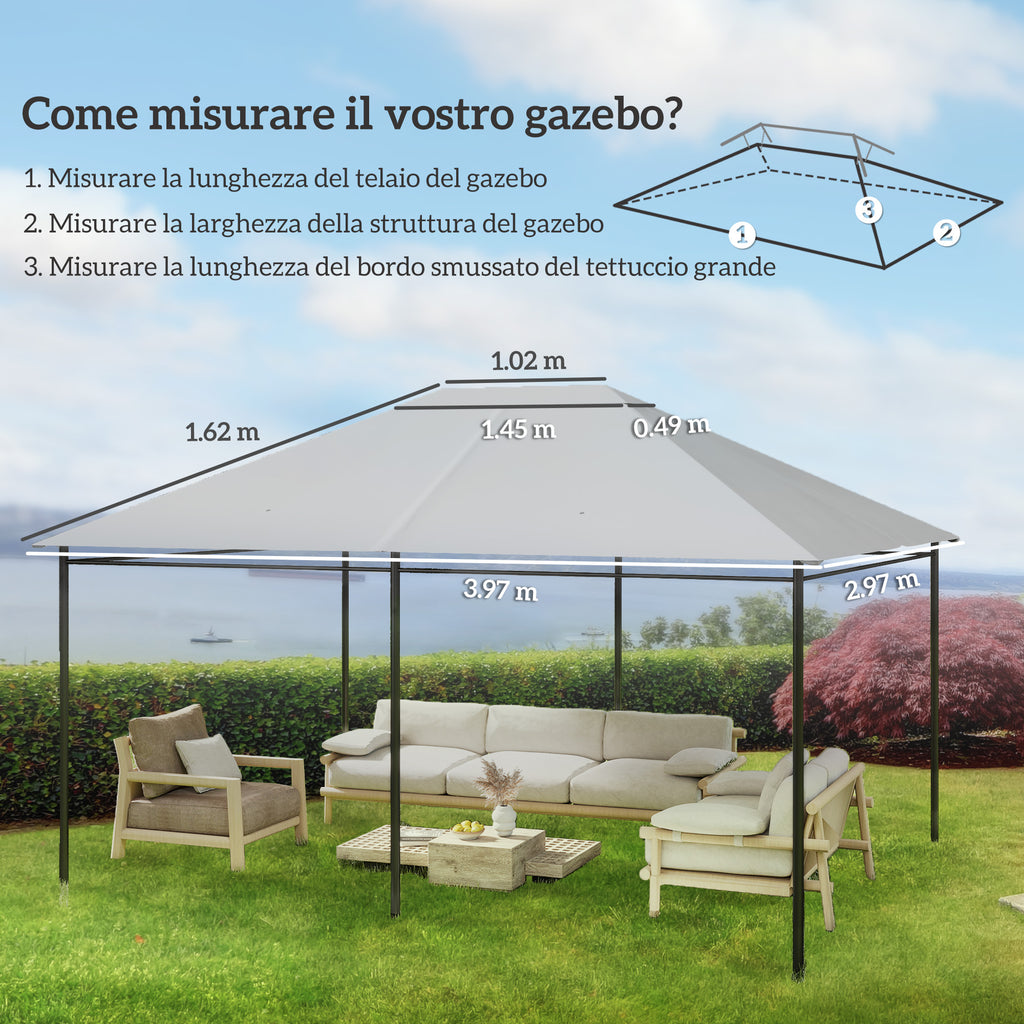 Outsunny 4x3m Replacement Roof for UV-Resistant Gazebo in Polyester with Air Vent, Light Grey