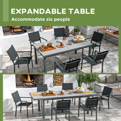 Outsunny garden set 7 aluminum pieces with 6 folding chairs and extendable table, gray and black