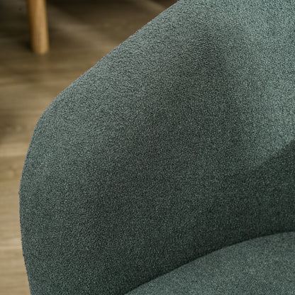 Modern Teddy Fabric Barrel Armchair with Padding and Wooden Legs, Dark Green