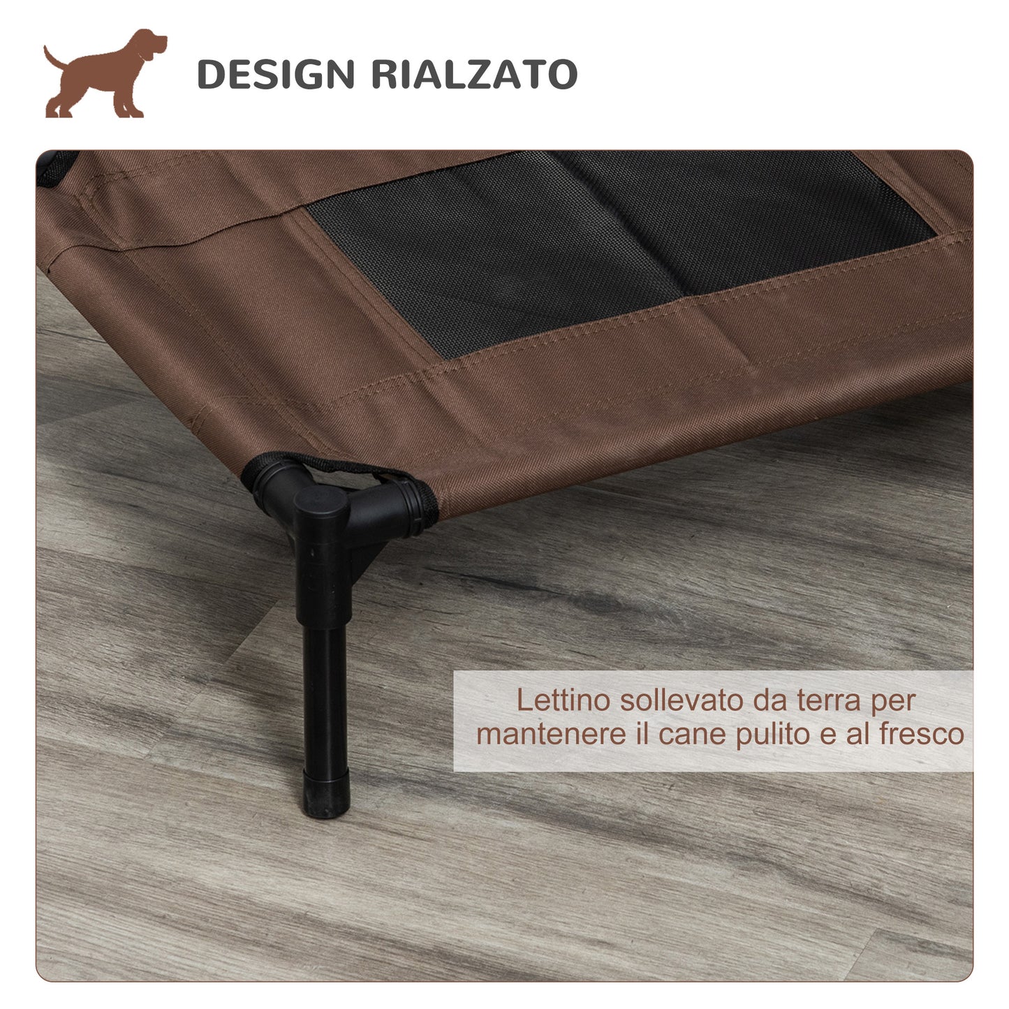 PawHut Raised Dog Bed with Breathable Seat, in Steel and Fabric, 61x46x18 cm, Black and Coffee - Borgè