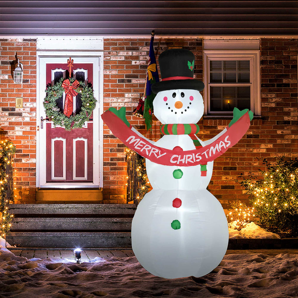 HOMCOM 243cm Tall Giant Inflatable Snowman with LED Lights Outdoor or Garden Decoration