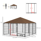 Dog Run in Metal and Oxford Fabric with Door for Bowls, 211x211x151 cm, Black and Brown - Borgè