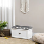 Stainless Steel and Wood Raised Dog Bowls with Drawer, 60x30x36cm, White and Grey - Borge' Group Limited