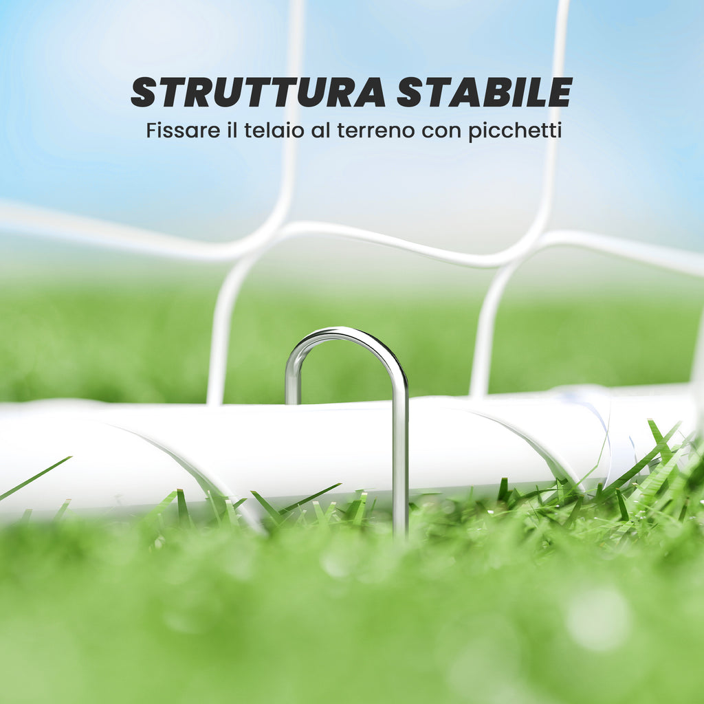 HOMCOM Football Goal for Garden and Park with 6 U-Shaped Pegs, in PE and Epoxy Metal, 301x120x200 cm, White