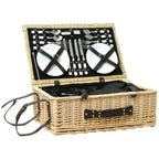 Picnic Basket for 4 People with Fridge Area and Accessories, in Wicker, 54x34x20 cm, Wood Color