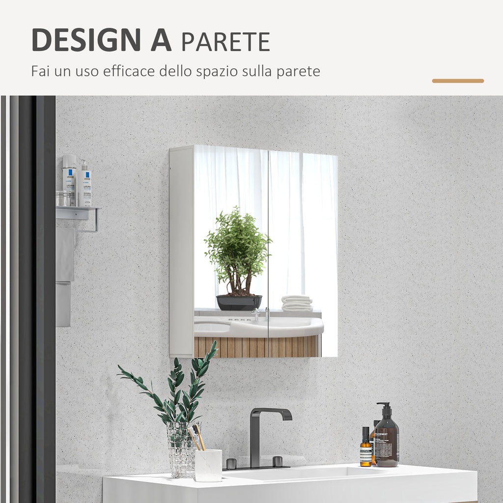 kleankin Mirrored Cabinet with 3 Adjustable Internal Shelves, in Wood and Glass, 60x15x60 cm, White