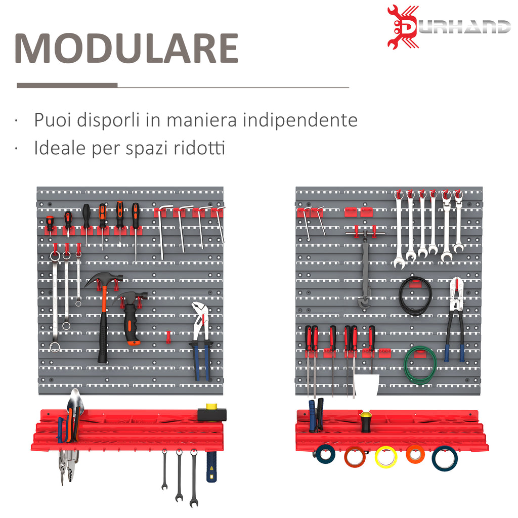 54PCS Tool Storage Box with 50 Hooks, Wall Mounted, PP, Red Grey, 95.5x23x53.5cm