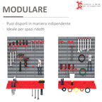 54PCS Tool Storage Box with 50 Hooks, Wall Mounted, PP, Red Grey, 95.5x23x53.5cm