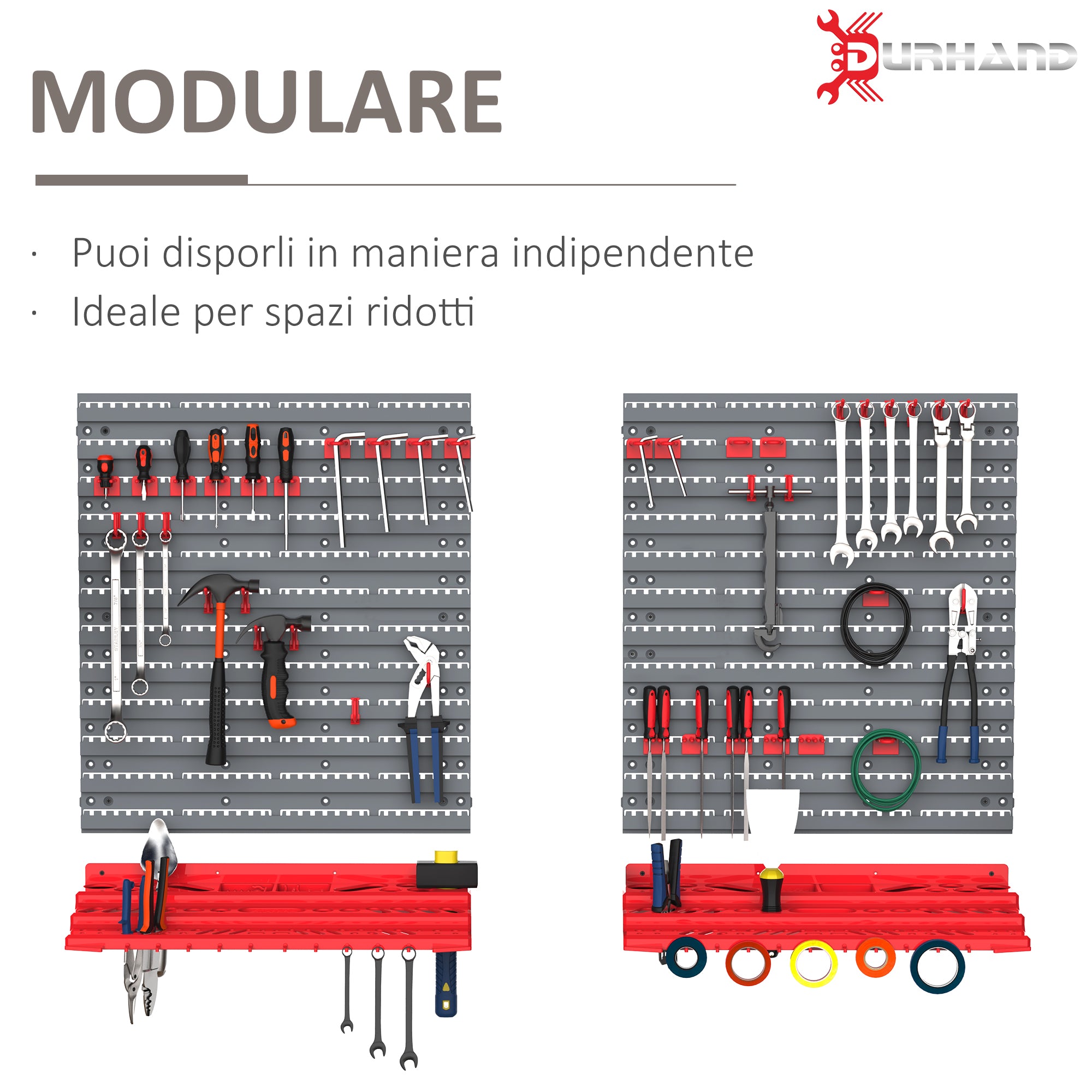 54PCS Tool Storage Box with 50 Hooks, Wall Mounted, PP, Red Grey, 95.5x23x53.5cm