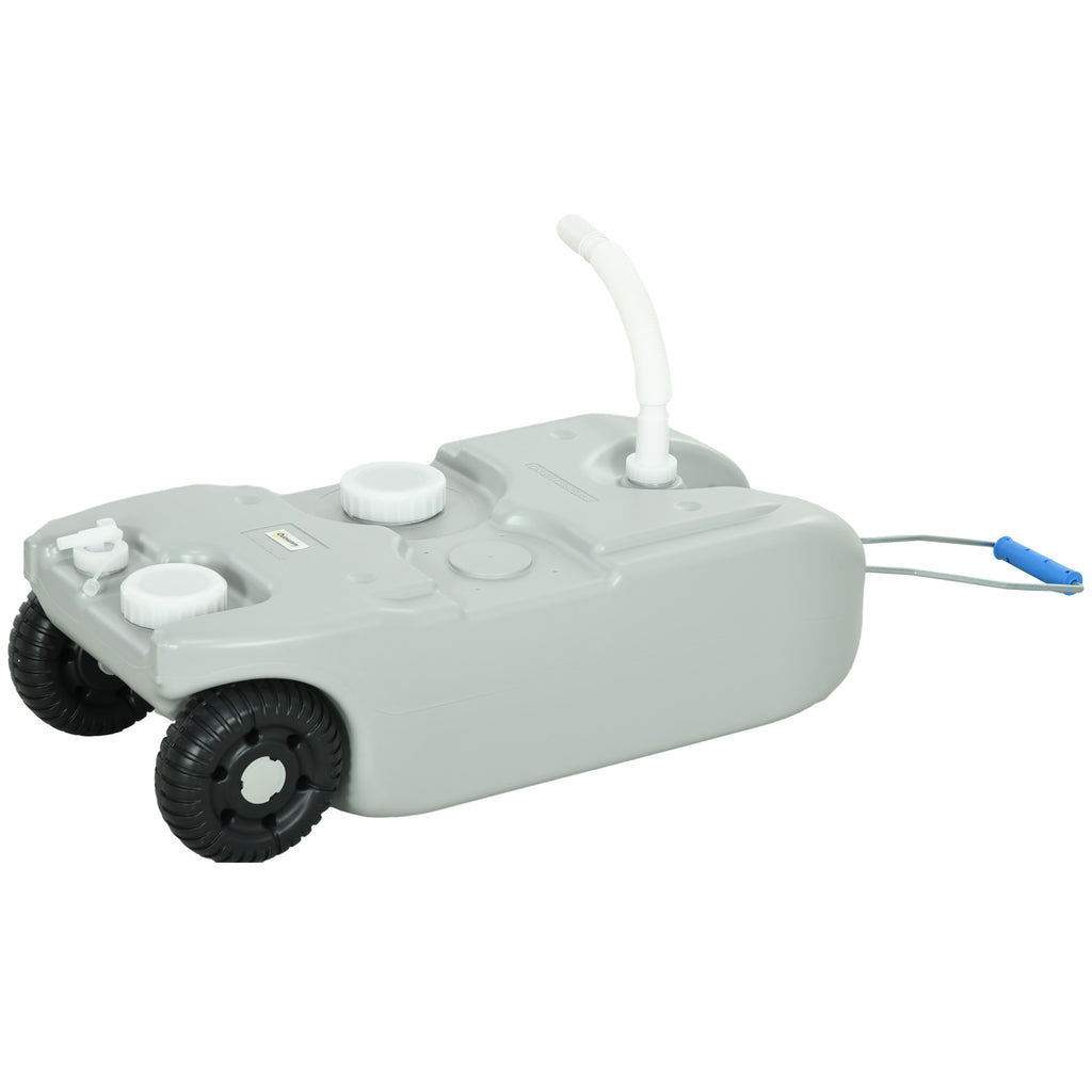40L Camping Water Tank with Wheels and Adjustable Handle, Hose and Tap Included, Grey