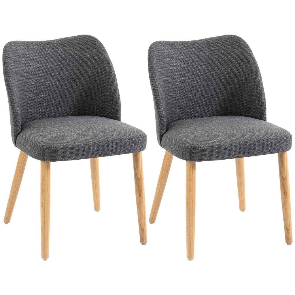 HOMCOM Set of 2 Padded Dining Chairs with Hevea Wood Legs, Light Grey Fabric