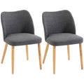 HOMCOM Set of 2 Padded Dining Chairs with Hevea Wood Legs, Light Grey Fabric