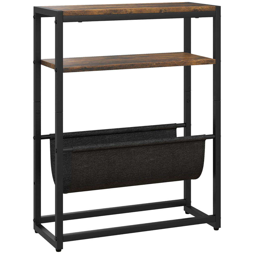 HOMCOM Narrow Coffee Table, Industrial Side Table with 3 Shelves, V-Shaped Magazine Rack, Nightstand for Living Room, Small Spaces, Rustic Brown