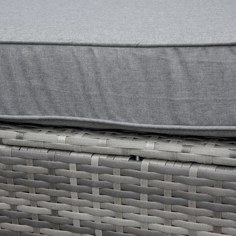 4-Piece PE Rattan Garden Furniture Set, Corner Sofa and Glass Coffee Table, Padded and Removable Cushions, Grey - Borge' Group Limited