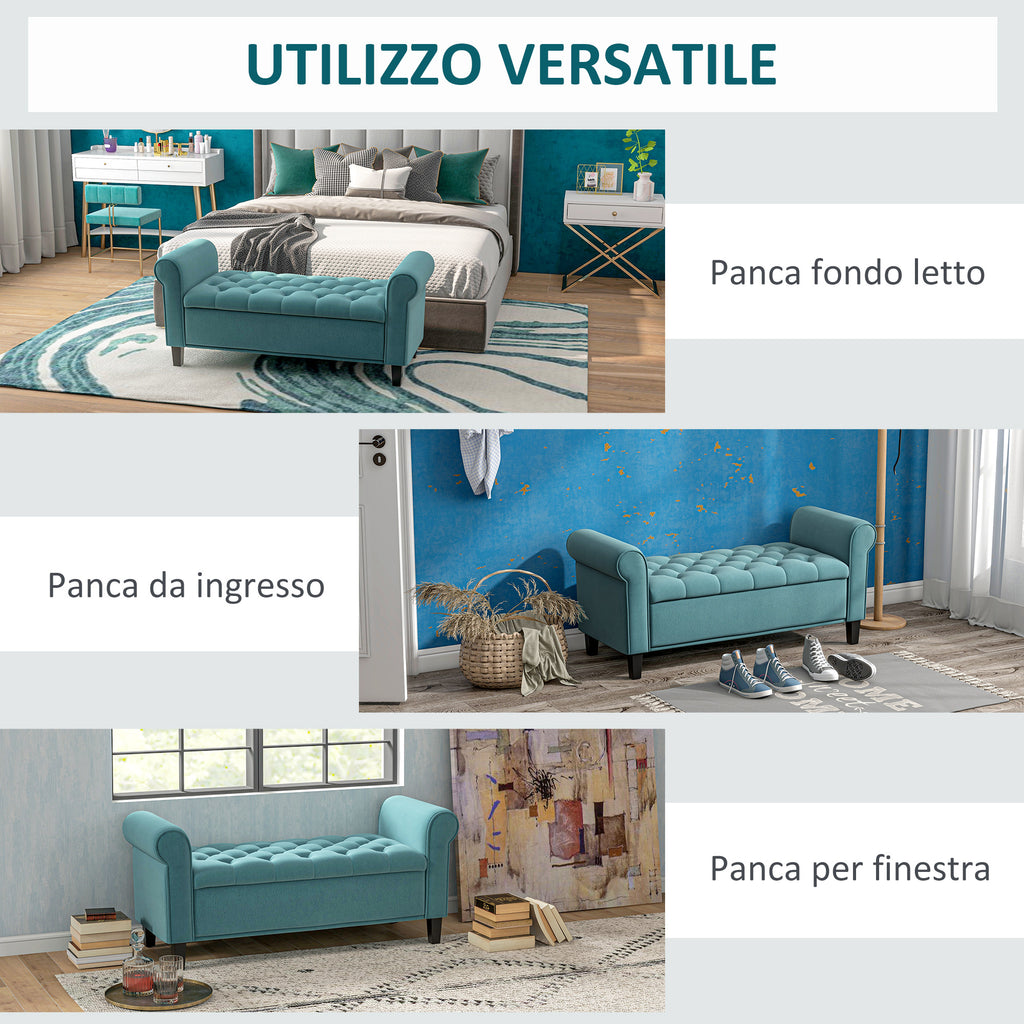 HOMCOM Velvet Fabric Bedside Bench with Storage Compartment and Armrests, 126x48.5x57 cm, Green