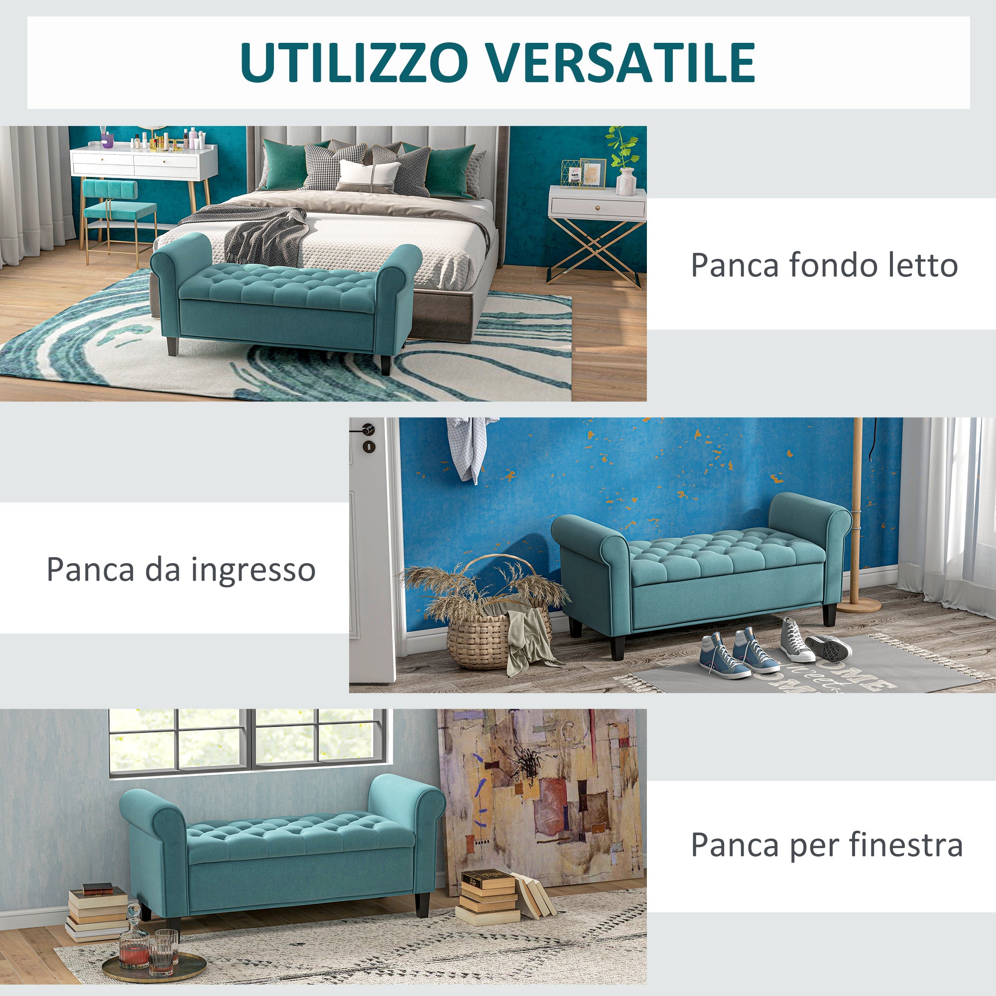 HOMCOM Velvet Fabric Bedside Bench with Storage Compartment and Armrests, 126x48.5x57 cm, Green