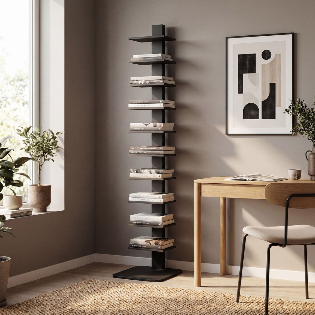 HOMCOM Modern 11-Tier Tall Bookcase, Space-Saving Industrial Style, 34.5 x 41.5 x 163.5 cm, Black