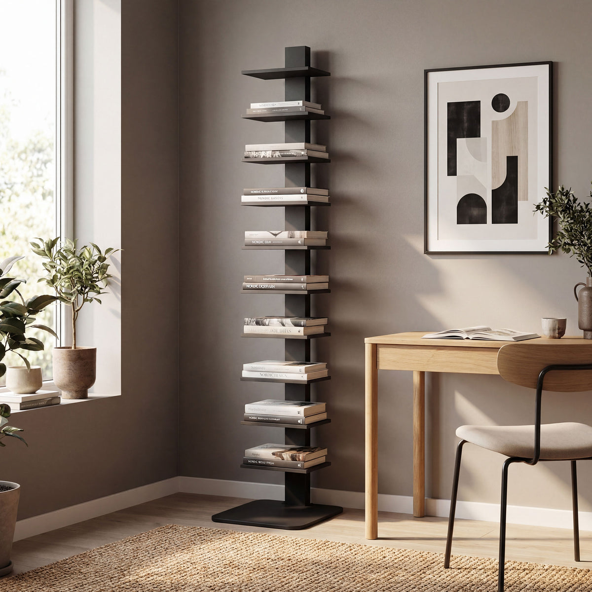 HOMCOM Modern 11-Tier Tall Bookcase, Space-Saving Industrial Style, 34.5 x 41.5 x 163.5 cm, Black
