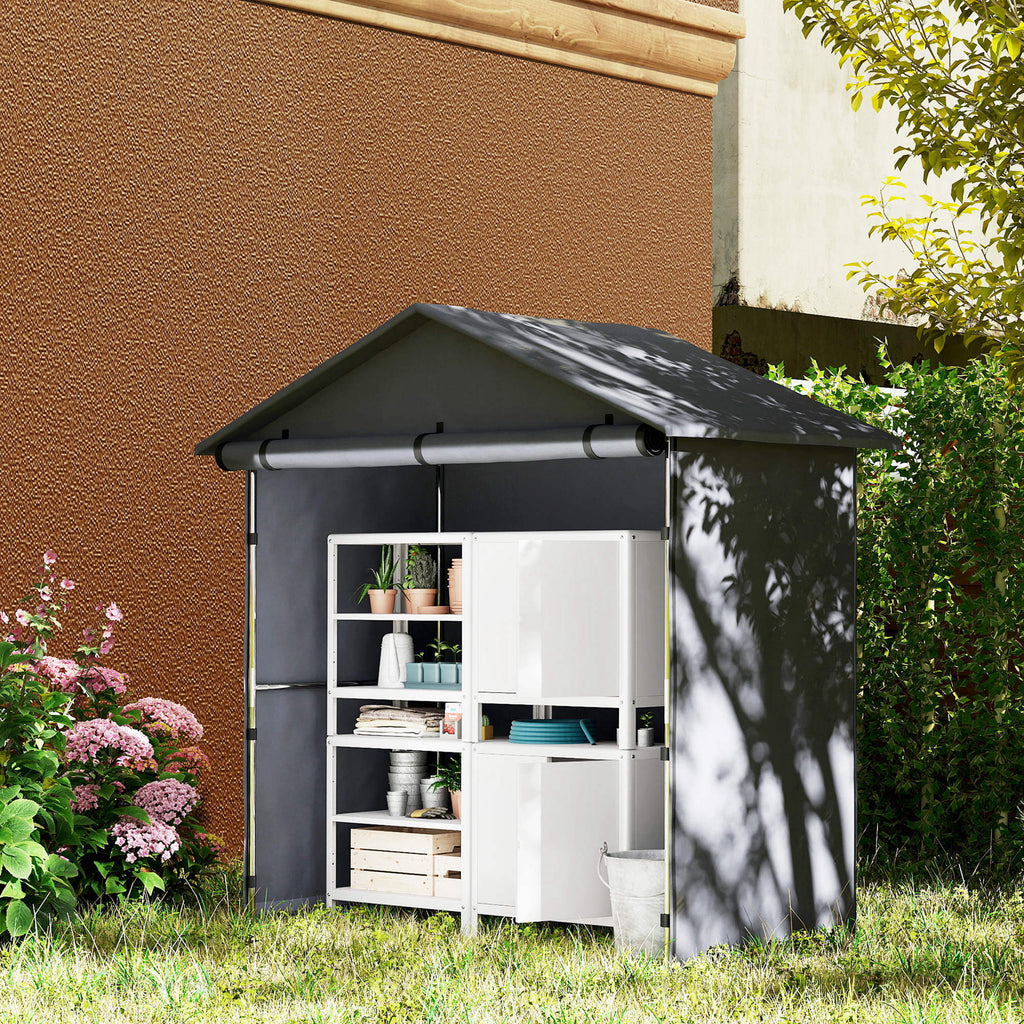 Garden Shed 1.1x2m with Roll-Up Door, Garage Tent for Bikes and Motorcycles, Dark Grey