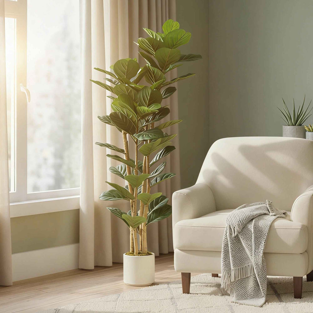 HOMCOM Artificial Green Fig Plant in PEVA and Wood with PP and Cement Container Pot, 50x50x150 cm