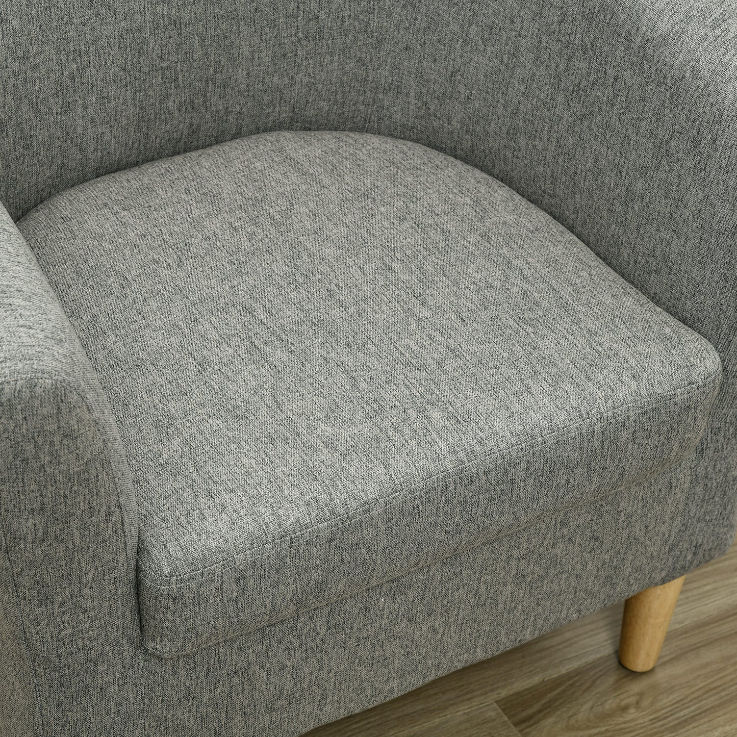 Modern Tub Chair in Linen Effect Fabric with Wooden Legs, 74x63x73cm, Grey