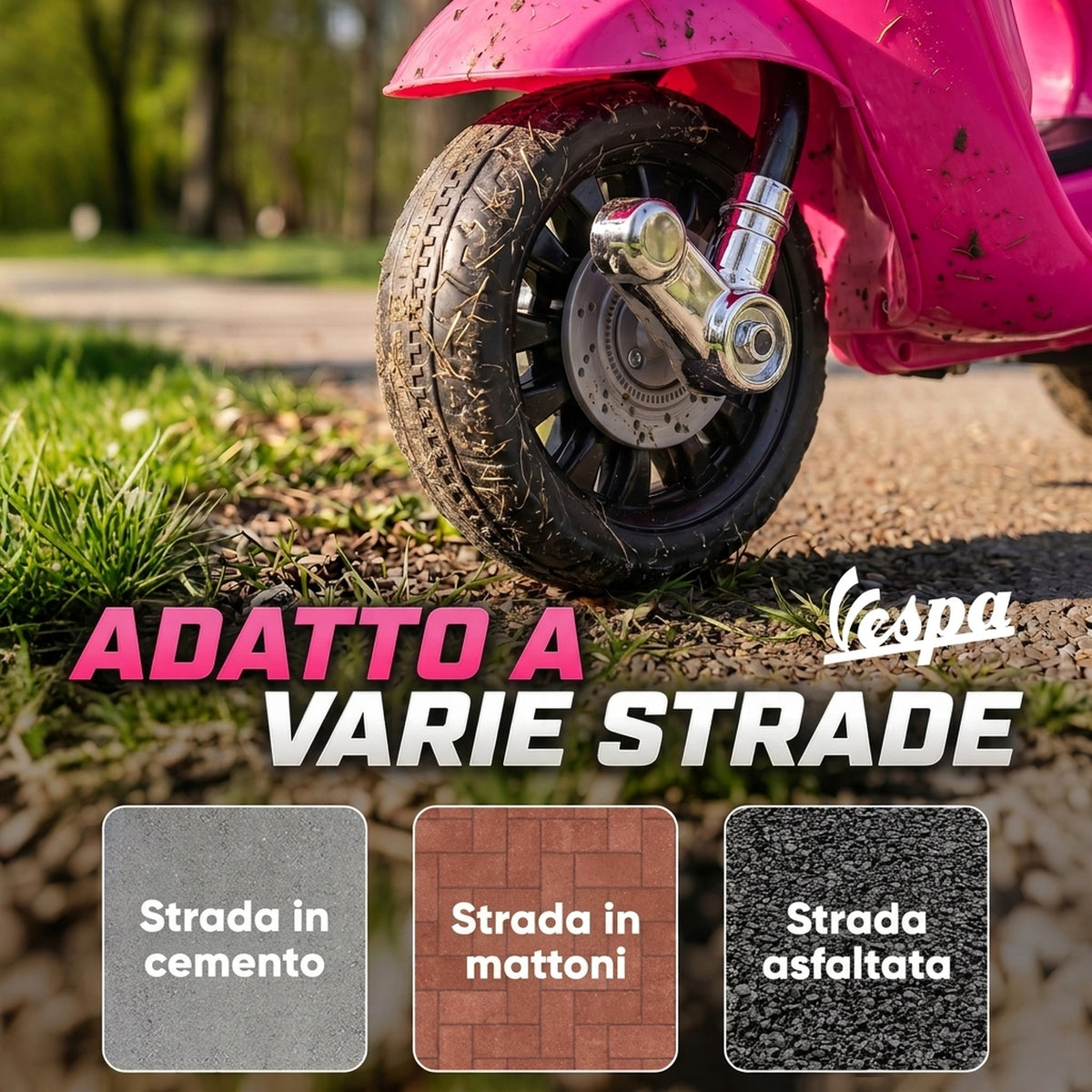 AIYAPLAY Kids Electric Motorcycle with Vespa License, 6V Rechargeable Battery, Training Wheels and Lights, Ages 2-4 Years, Pink