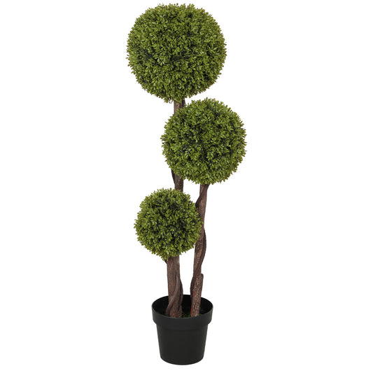 Artificial Boxwood Plant with 3 Balls and Pot Included and Reinforced Bottom, Height 115 cm