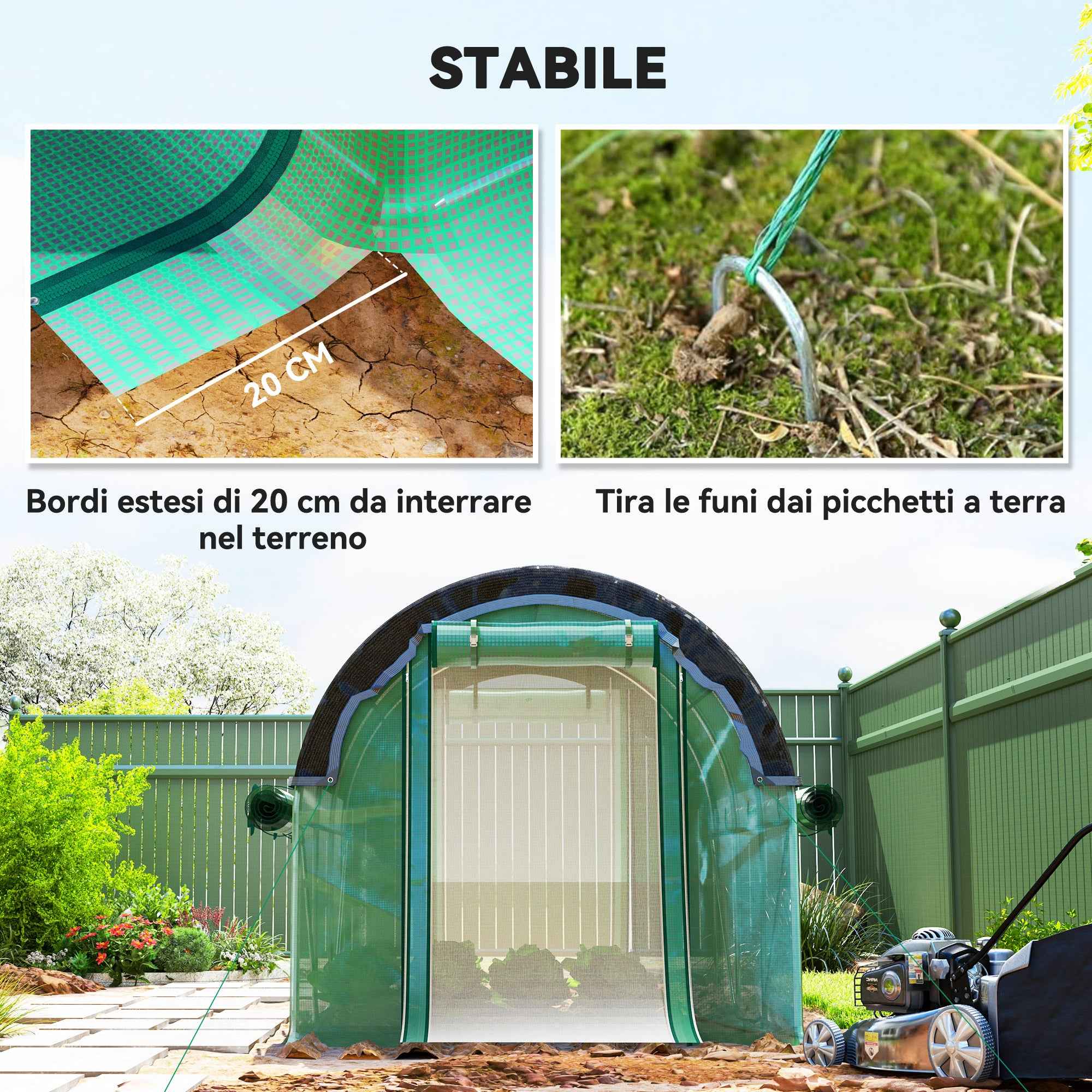 Outsunny 3x2 m Tunnel Greenhouse with Extra Shading Net, Windows and Zip Entrance, in PE and Steel, Green