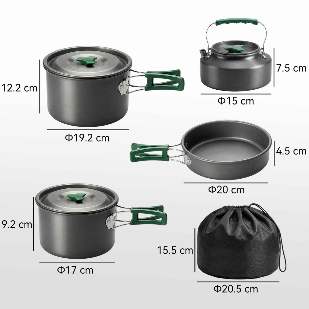 Outsunny Camping Cookware Set for 4-5 People, Aluminum Camping Kitchen, Gray